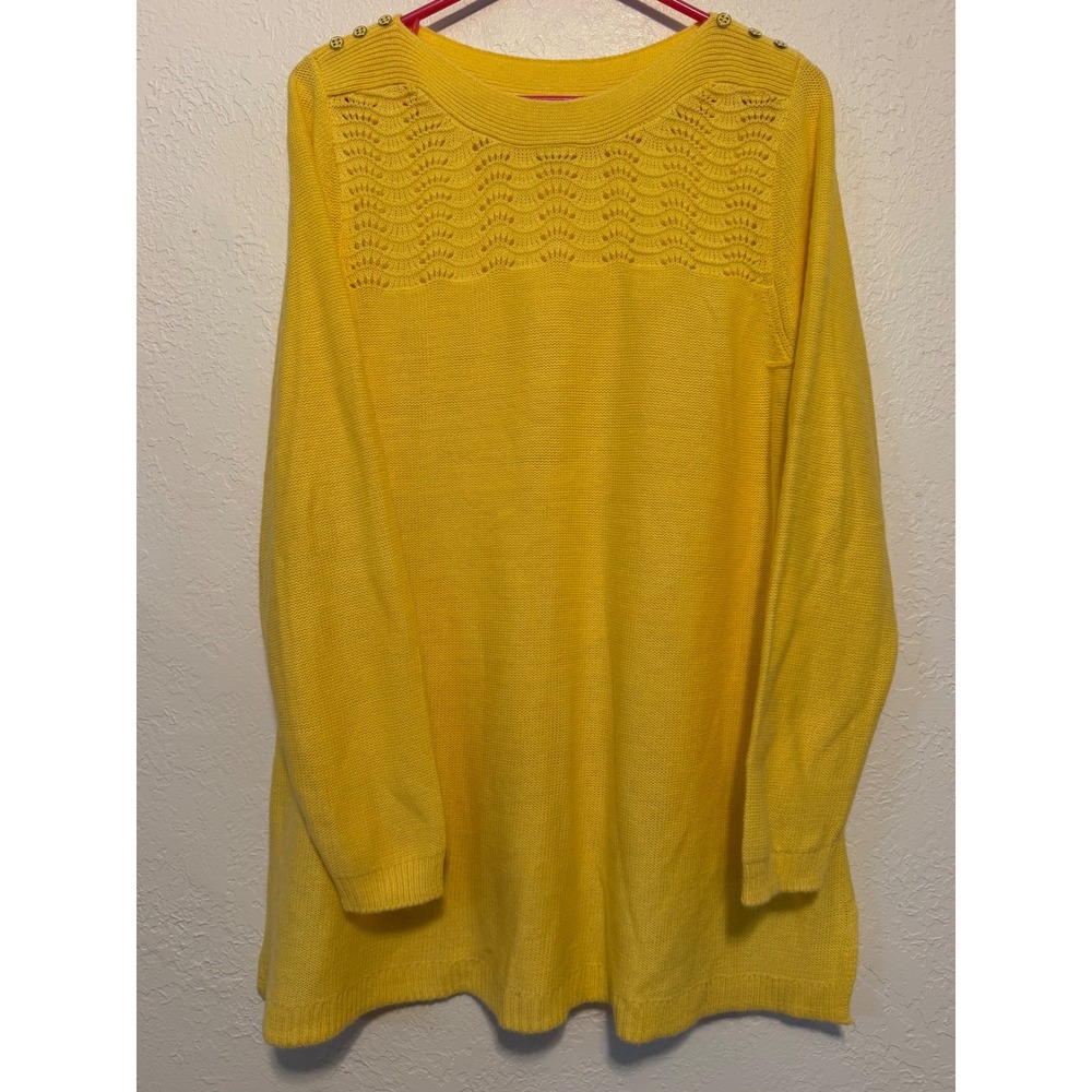Croft & Barrow Yellow Pointelle Shoulder Button Tunic Sweater XL